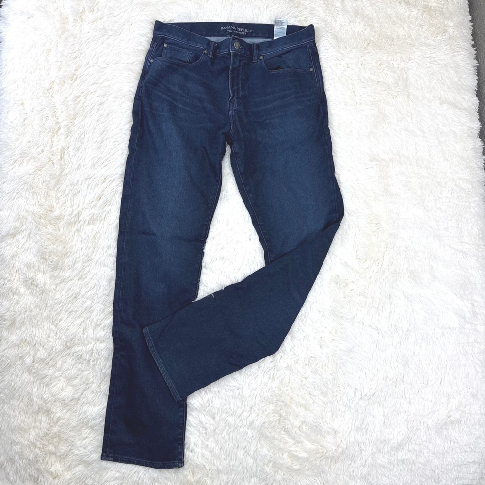 Banana Republic Traveler Jeans Mens 34x34 Dark Blue Slim Fit Stretch Denim